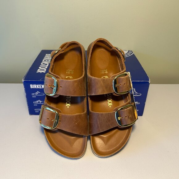Birkenstock Milano Big Buckle Oiled Leather Sandals - Picture 2 of 15